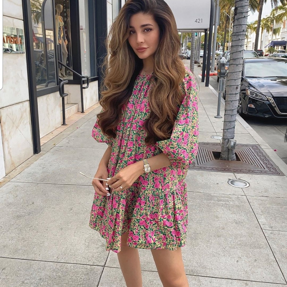 Zara puff shoulder print dress